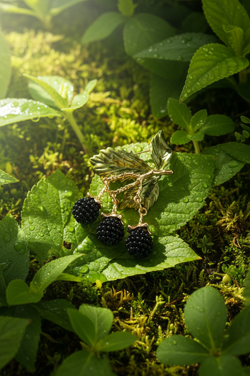 Blackberry Brooch on Botanical Background