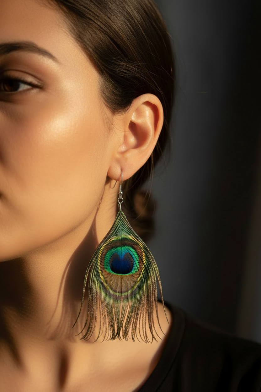 Peacock Feather Earrings - Larger