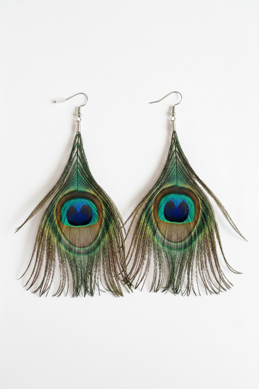 Peacock Feather Earrings - Professional Shot